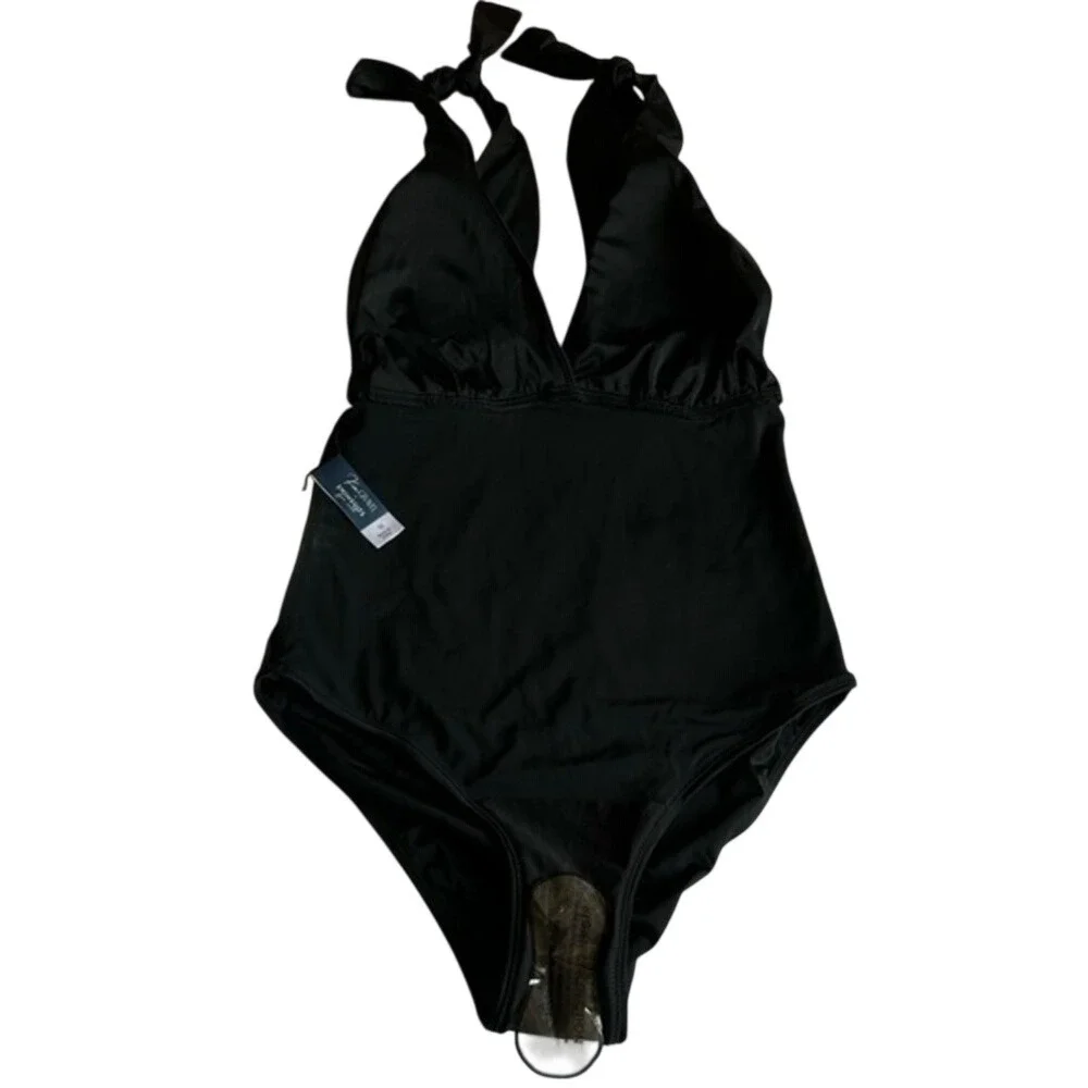 NWOT Kim Gravel Swimsuits for all Black One Piece Tie Shoulder Swimsuit Size 10‎